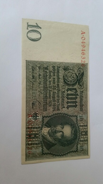 banknot 10 marek 1924-1929 oryginalny stan sobry