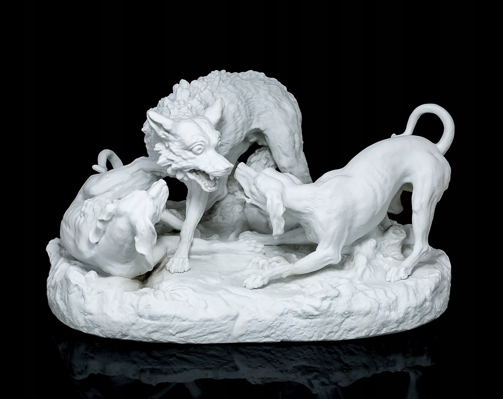 PIERRE BLONDEAU 'PSY ATAKUJĄCE WILKA' SEVRES XIX W