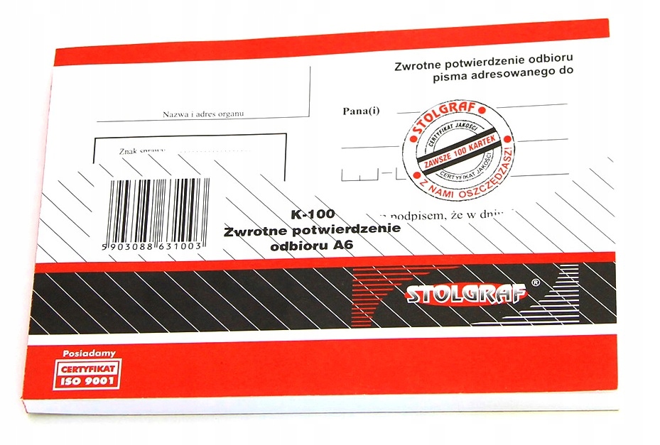 ZWROTNE POTWIERDZENIE ODB.A6/100K Stolgraf - K100