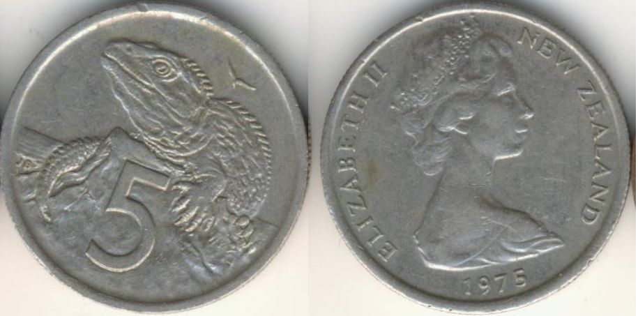 Nowa Zelandia 5 cents 1975 zwierzęta