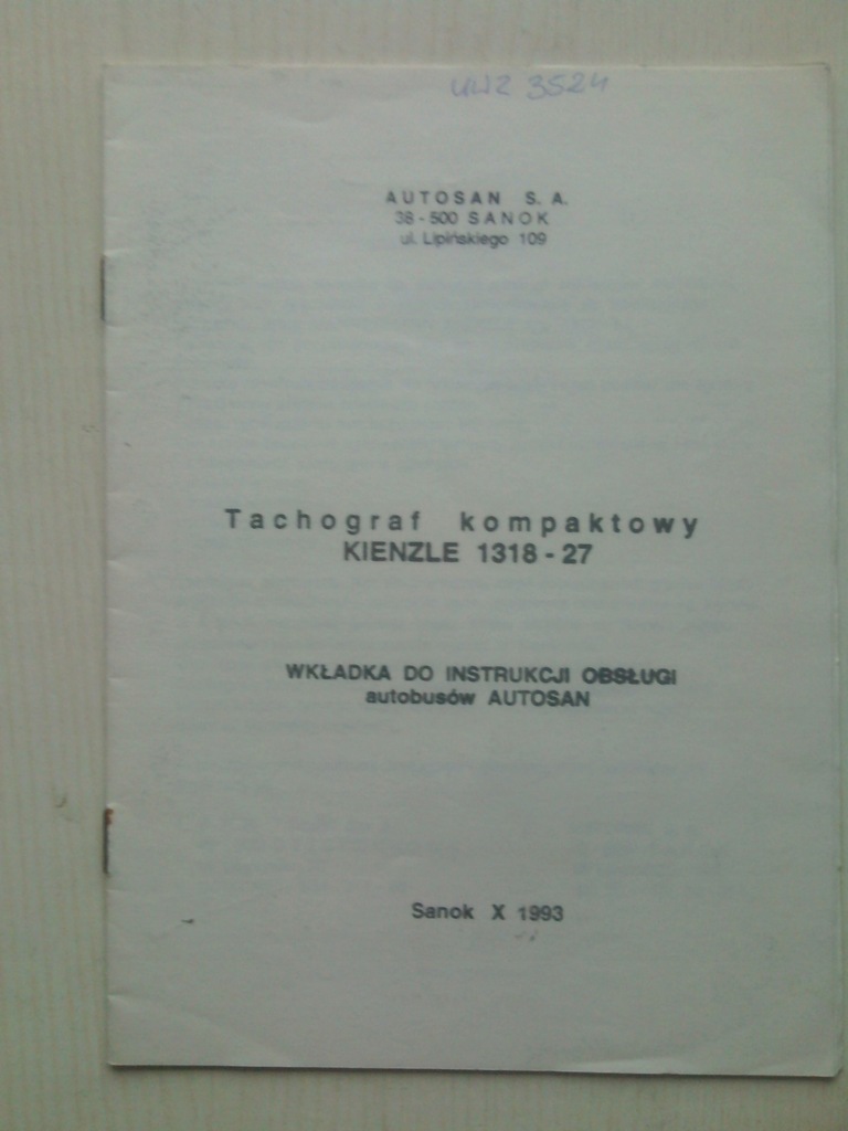 TACHOGRAF KOMPAKTOWY KIENZLE 1318-27 INSTRUKCJA OB