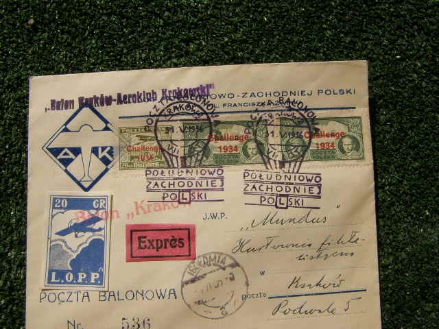 poczta balonowa Balon Krakow z 1936r.