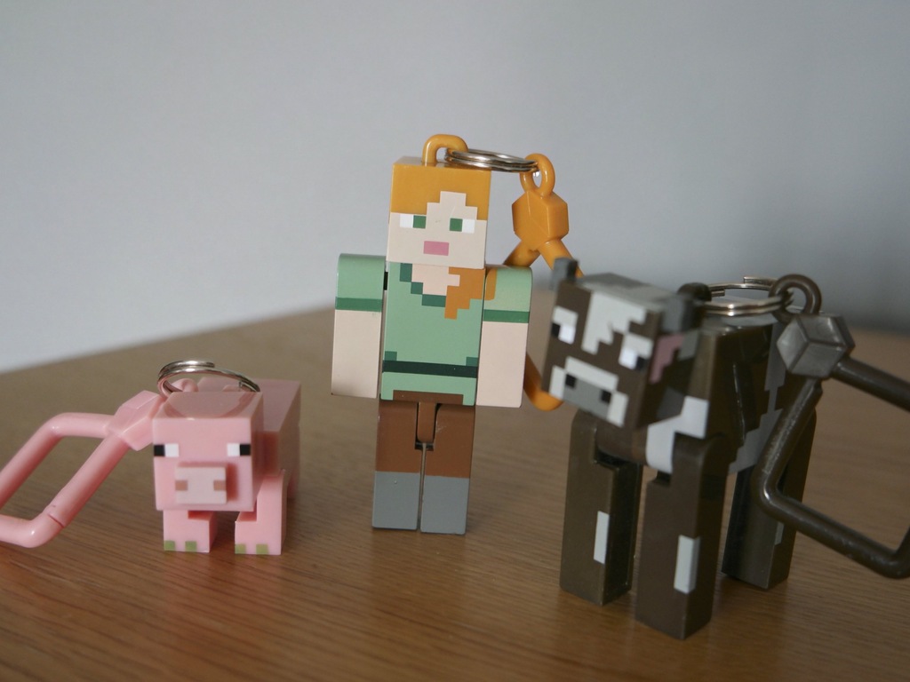 Minecraft Alex, krowa, świnka - breloczek 3 szt