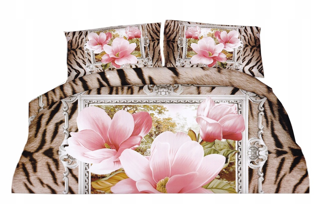 Pościel 3d kwiaty magnolia 160x200 tygrys pantera