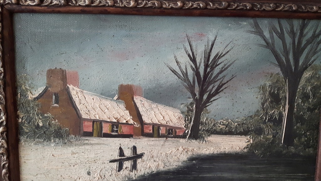 Zima, stary obraz olejny, malarstwo rosyjskie.