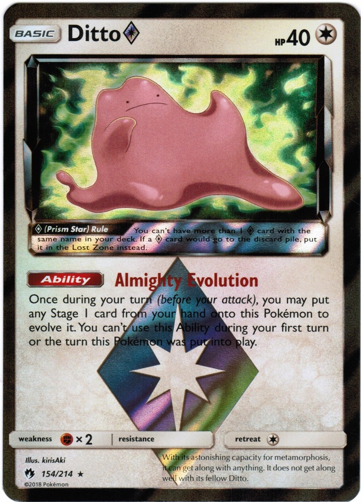 Pokemon TCG Lost Thunder - Ditto 154/214 NM/M - Prism Star