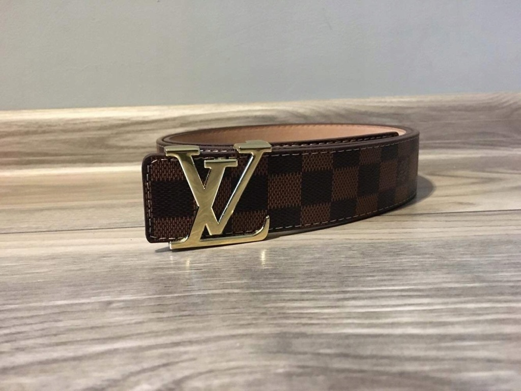 Pasek Louis Vuitton brązowy złota klamra Skórzany