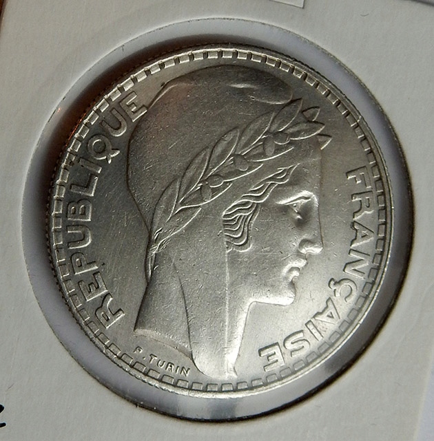 Francja 20 francs 1929, Ag, stan 2