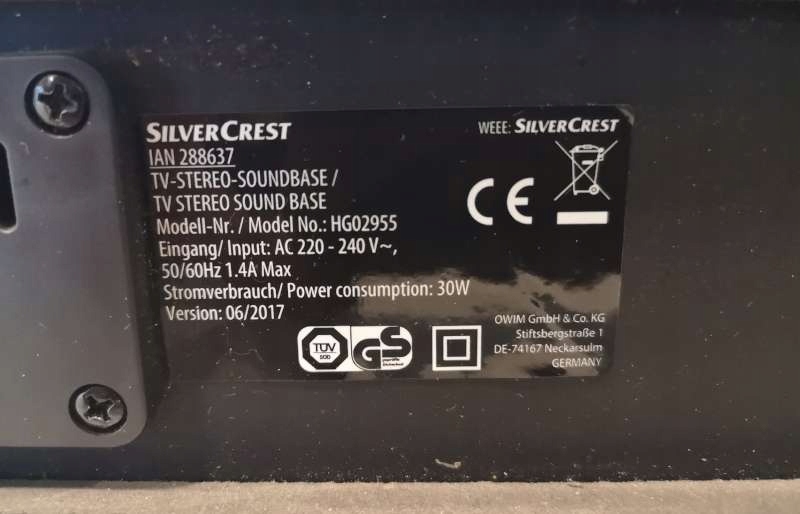silvercrest tv stereo soundbase