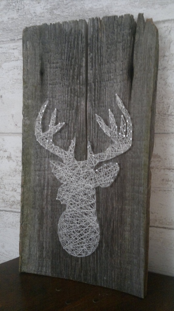 JELEŃ - String Art, na starej desce