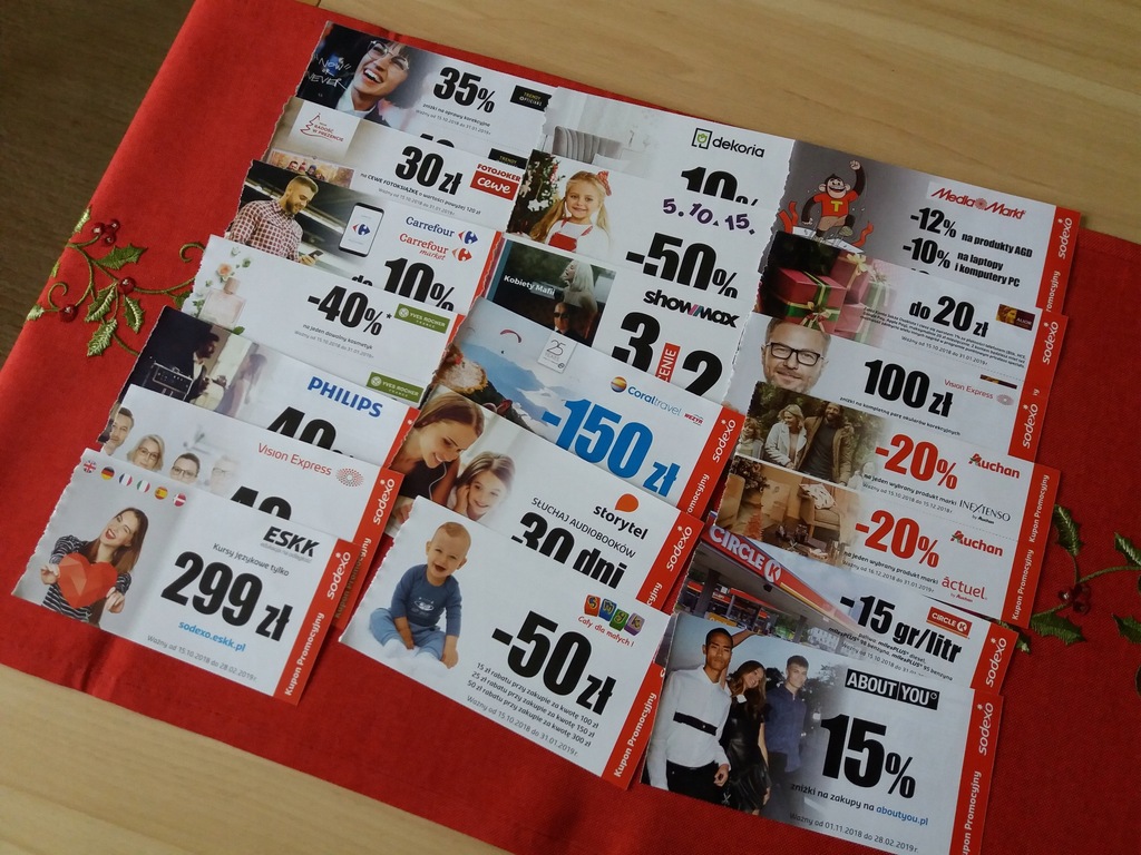 SODEXO KUPONY PROMOCYJNE, 19 szt Smyk, Philips itp