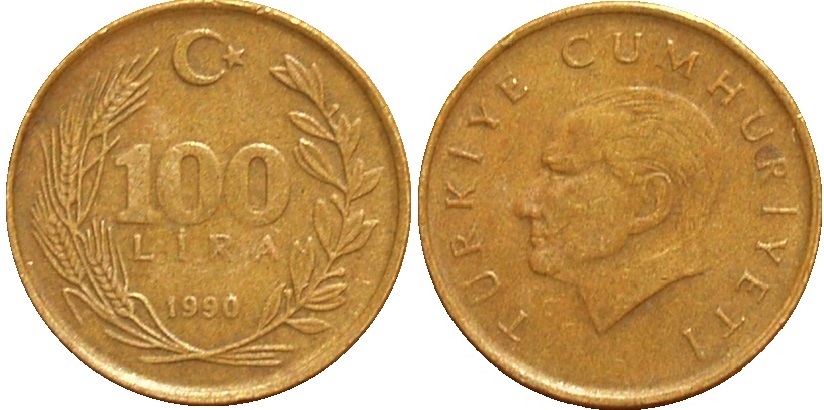 100 lira 1990 rok Turcja (cena = 67 groszy)