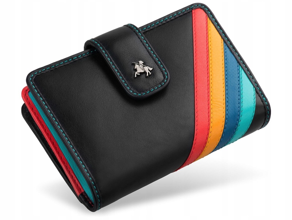 Kolorowy portfel damski skórzany portmonetka RFID czarny