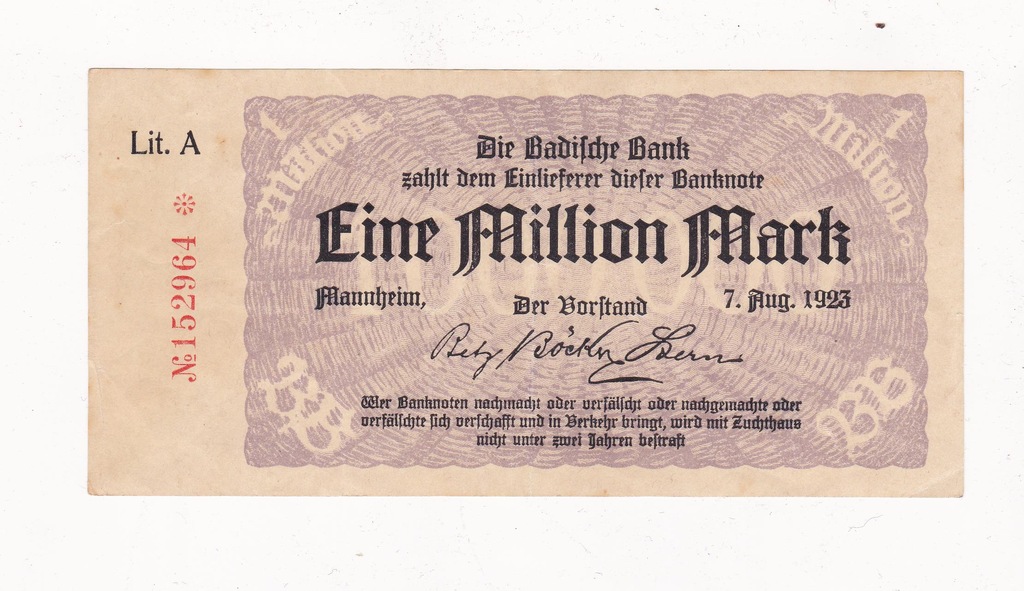 1 MILLION MARK MANNHEIM 1923