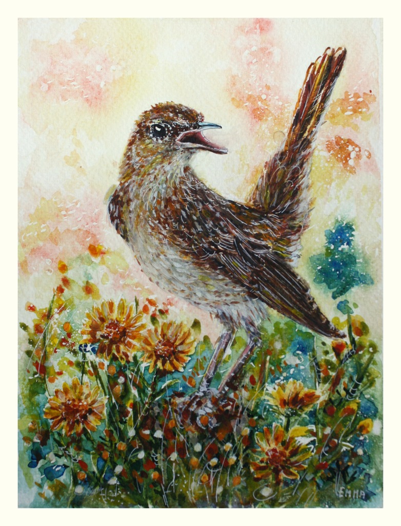 Słowik ptak ptaszek ptaki akwarela 18x24 cm