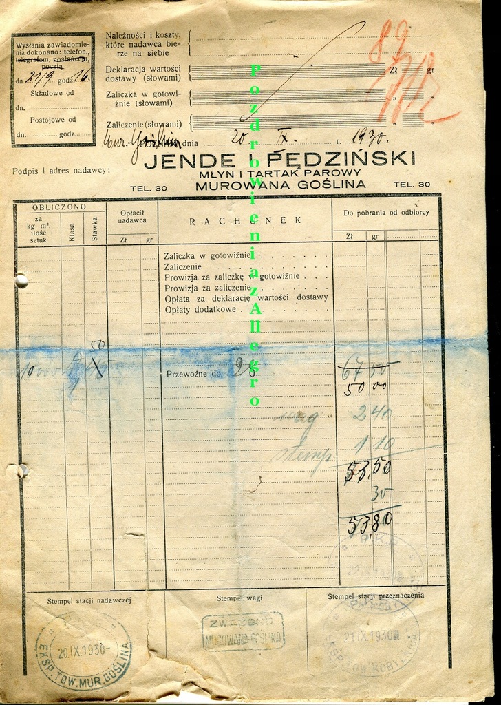 Murowana Goślina- Młyn i Tartak parowy- 1930r