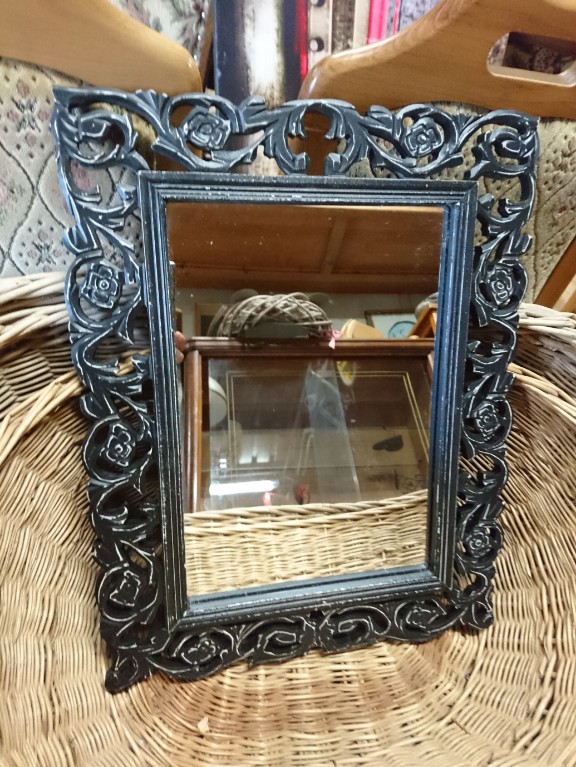 Lustro pięknie zdobione czarna rama kwiaty vintage