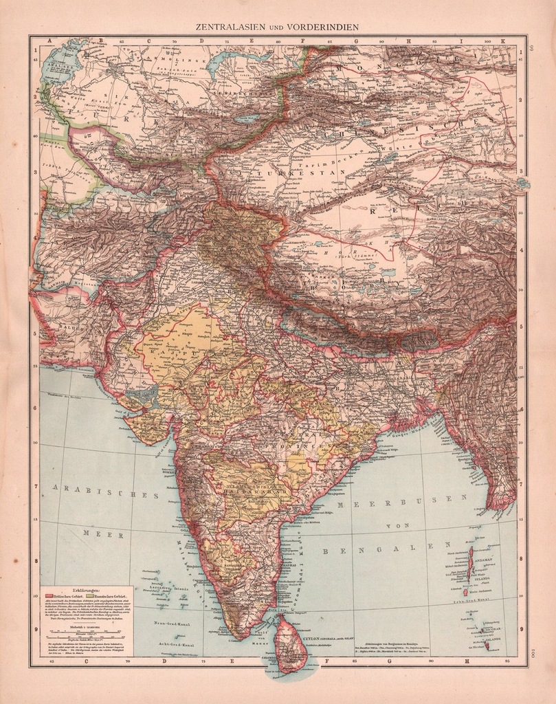 INDIE TYBET NEPAL HIMALAJE Mapa 1893 rok ORYGINAŁ