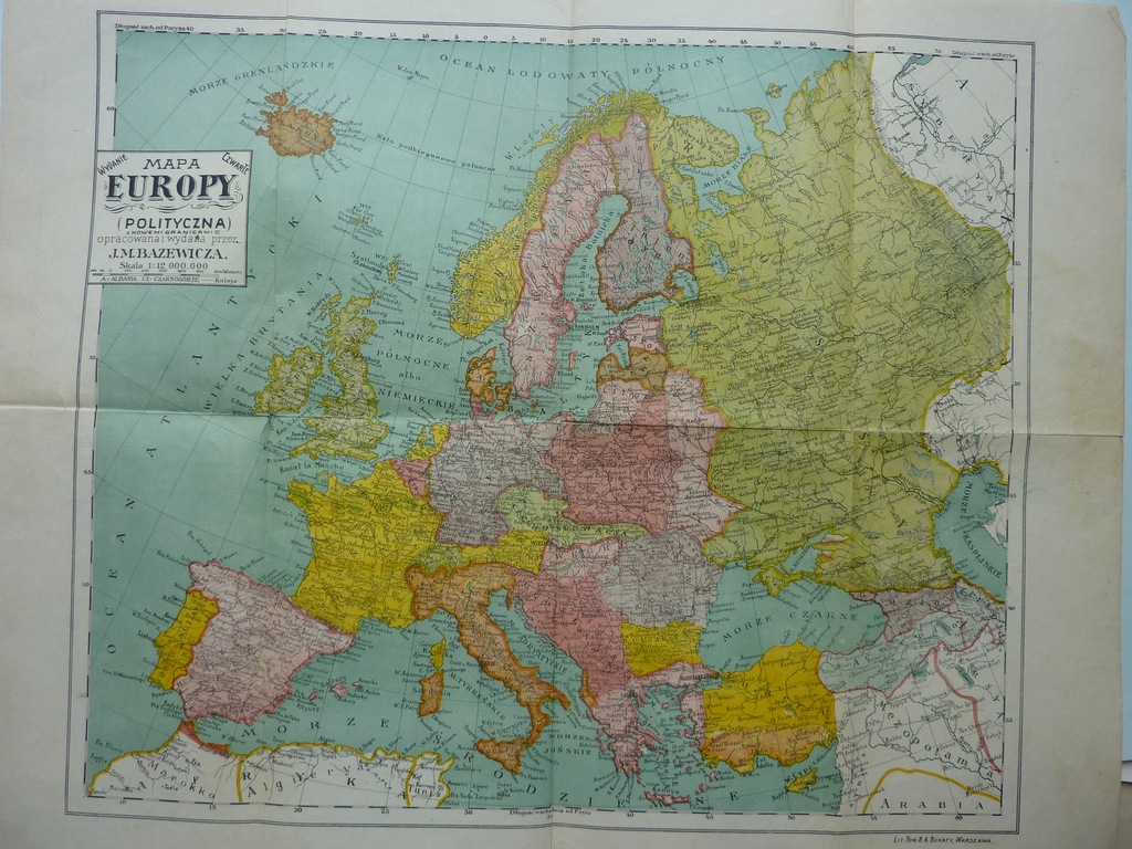 polityczna MAPA EUROPY BAZEWICZ OKOŁO 1920 R