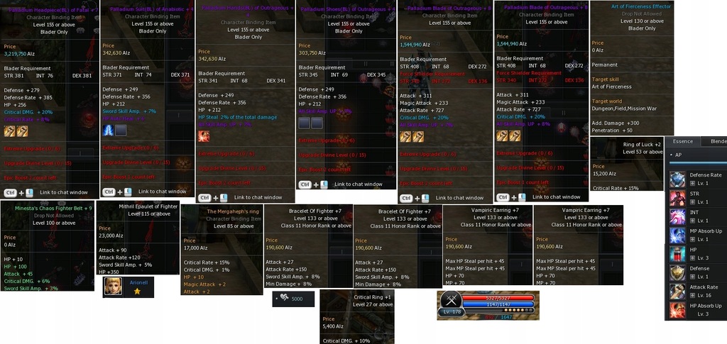 CABAL Online BL 178Lv Arionell 5k PL PALLADIUM SET