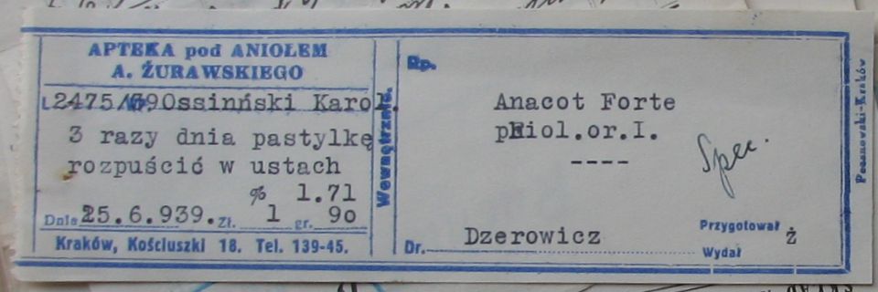 APTEKA pod ANIOŁEM .D.S. 1939 APTEKARSTWO KRAKÓW