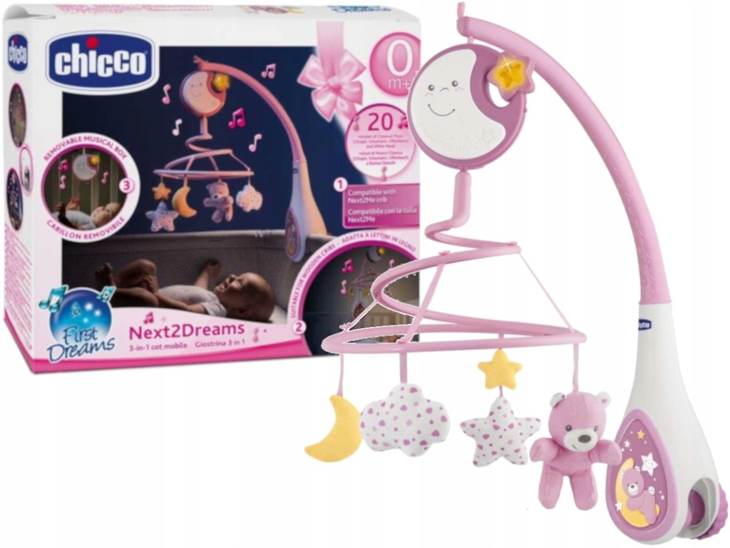 CHICCO NEXT2ME KARUZELA NA ŁÓŻECZKO RÓŻOWA SZUM 7664963778