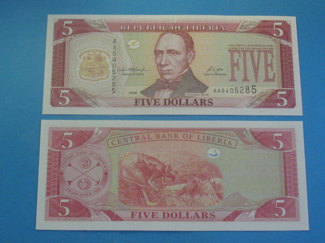 Liberia Banknot 5 Dollars AA ! P-26c UNC 2006