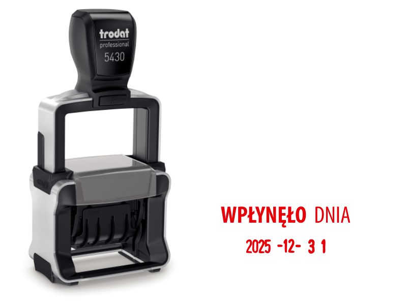 Datownik 5430N z tekstem WPŁYNĘŁO DNIA