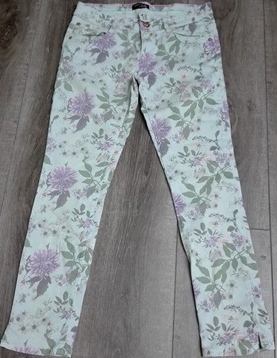 Spodnie rurki, 7/8, C&A, kwiaty, 158, XXS