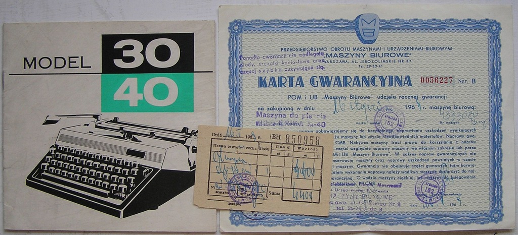 INSTRUKCJA OBSŁUGI MASZYNY DO PISANIA ERIKA 1969