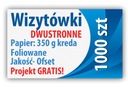 Wizytówki 1000 szt 350g laminowane Projekt Gratis!