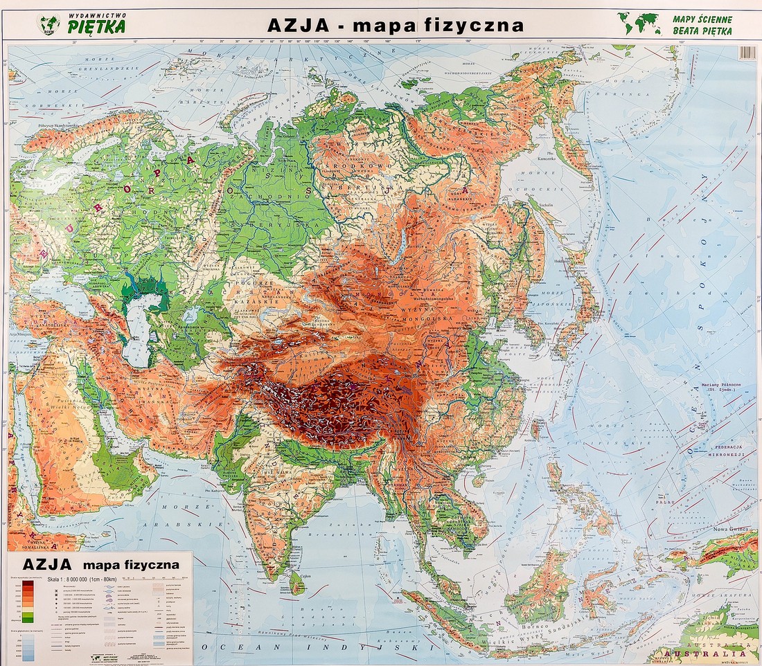 AZJA DUŻA MAPA ŚCIENNA POLITYCZNA I FIZYCZNA 7349439414 - Allegro.pl