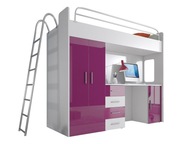 Łóżko piętrowe RAJ IV D - biurko + szafa + drabinka - połysk