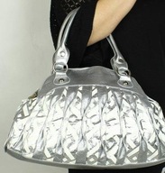 ŚWIETNA SKÓRZANA TOREBKA - SREBRNO - BIAŁA