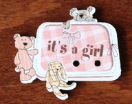 SCRAPBOOKING DREWNIANE GUZIKI ITS A GIRL MIŚ 2 SZT