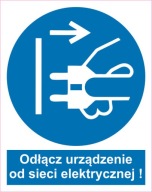 Naklejka PIKTOGRAM BHP, odłącz urządz. od sieci el