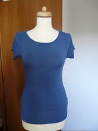 Granatowa bluzka z marszczeniami przy dekolcie S