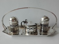 kabaret na przyprawy posrebrzany solniczka