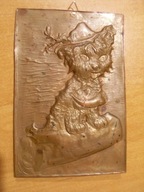 OBRAZEK TŁOCZONY W MIEDZI PIESEK MOTYW MYŚLIWSKI