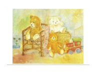 Pocztówka - Trzy pluszowe misie w pokoju dziecięcym