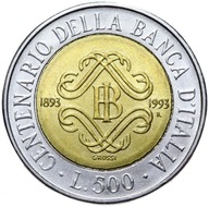 Taliansko - 500 LIR 1993 - 100 rokov banky - Bimetal