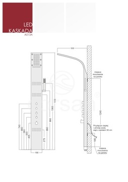 CORSAN LED ДУШЕВАЯ ПАНЕЛЬ КАСКАД ТЕРМОСТАТ КРАСНЫЙ