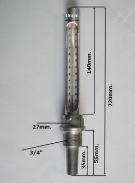 Вертикальный термометр 120°C 3/4