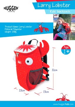 Детский рюкзак Hugger, 1-4 года, лобстер, краб