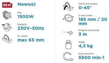 ГРАФИТ Пила циркулярная ПИЛА 1500W 58G492 + ЛАЗЕР