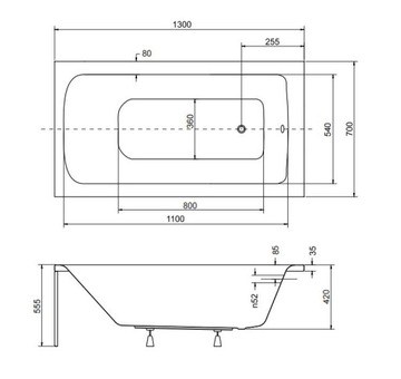 ВАННА АКРИЛОВАЯ ТАЛИЯ 130х70 + СИФОН + НОЖКИ