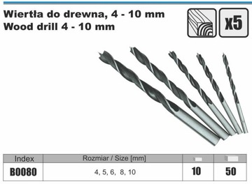 СВЕРЛА ПО ДЕРЕВУ СВЕРЛО 4-10 ММ 5 ШТ.
