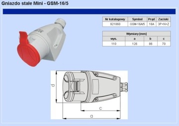 Стационарная розетка мини 5П 16А 400В IP44 16/5