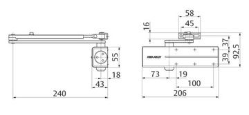 Дверной доводчик ASSA ABLOY DC140 с замком серебристый EV1