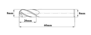 ТВЕРДОСПЛАВНАЯ ФРЕЗА 8x8x20x60mm fi 8mm 4F HRC45